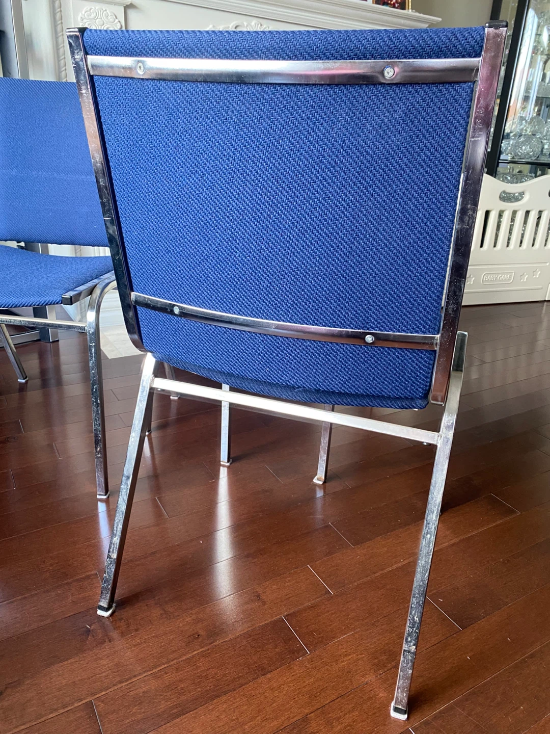 Set of 3 Blue Upholstered Chrome Chairs - photo 4