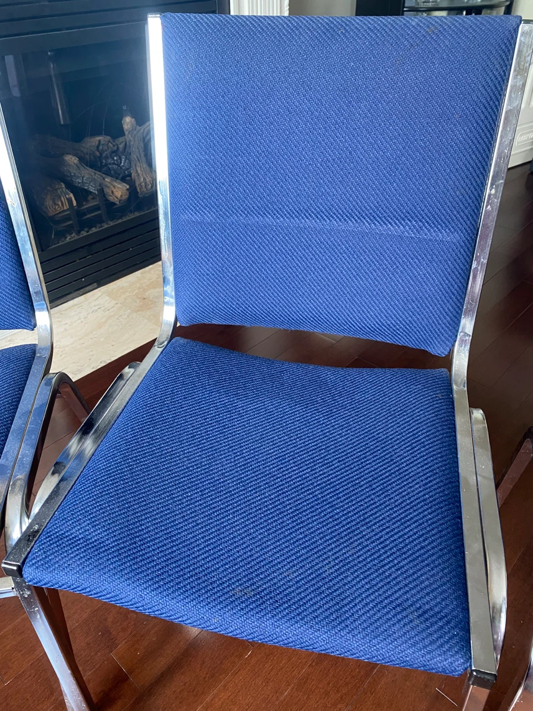 Set of 3 Blue Upholstered Chrome Chairs - photo 3