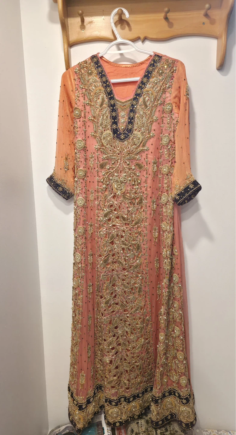 Peach Embellished bridal maxi with Clutch