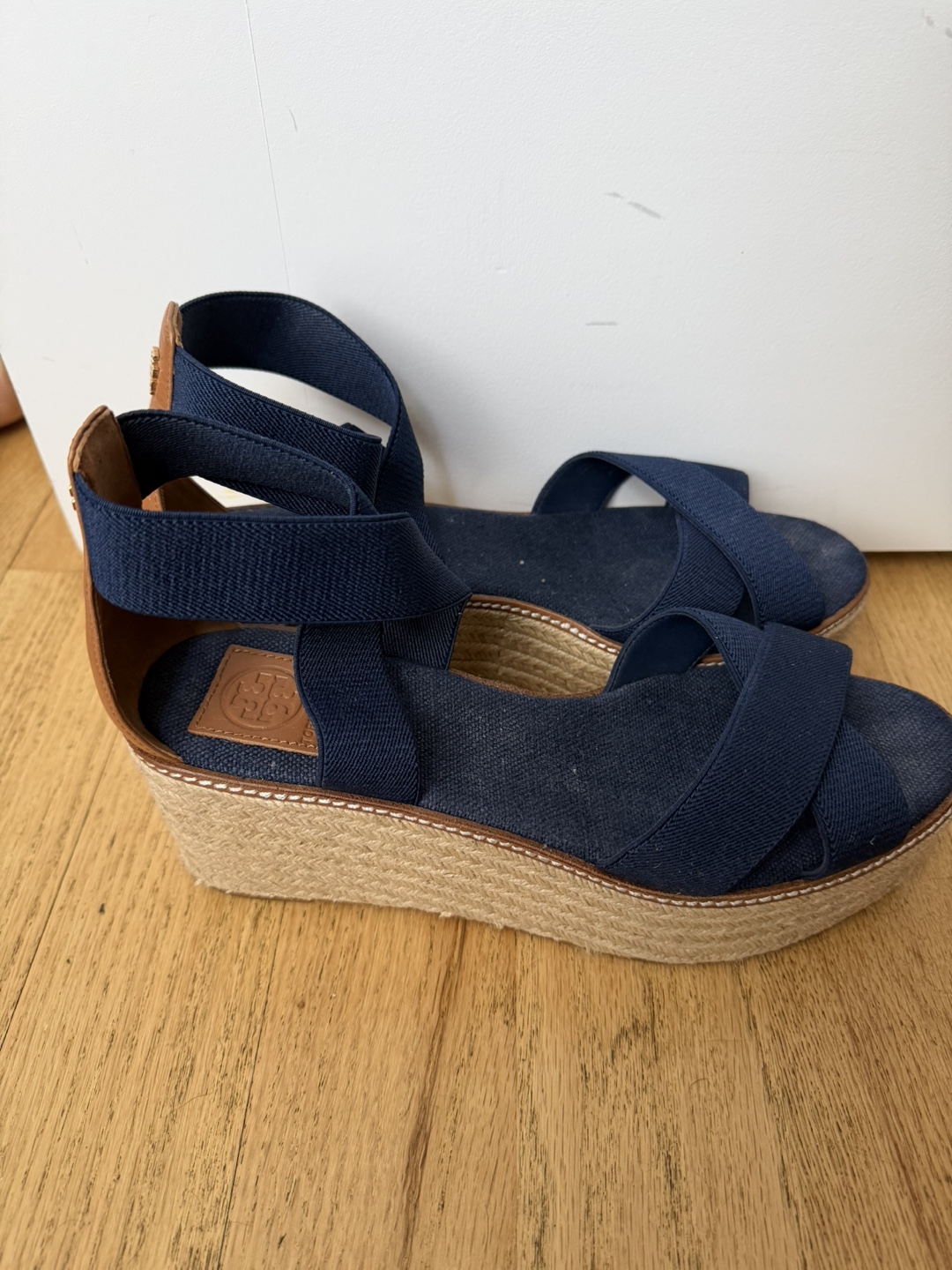 Tory Burch Navy Espadrille Wedge Sandals