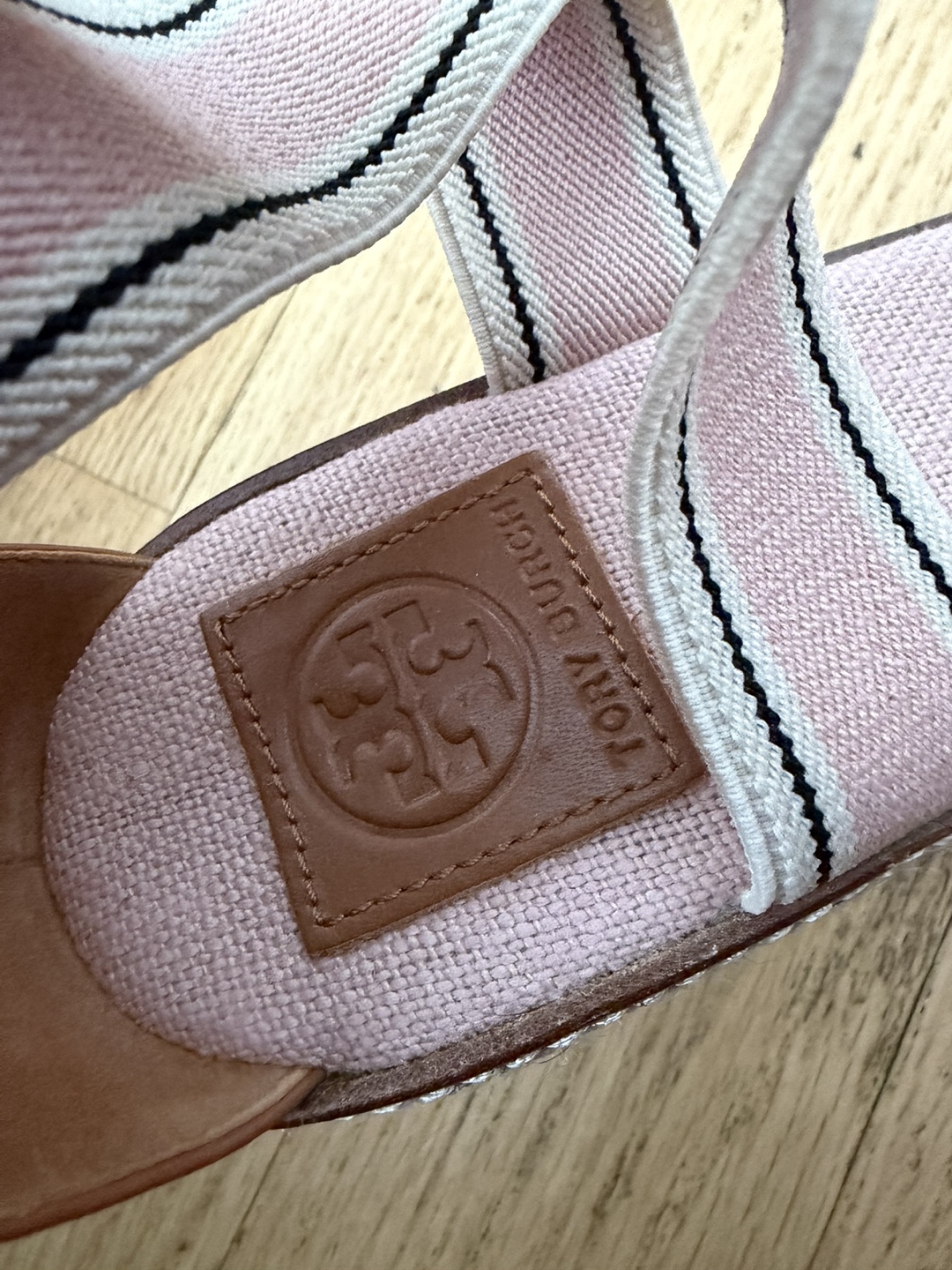Tory Burch Espadrille Wedge Sandals Pink Striped Size 7 - photo 4