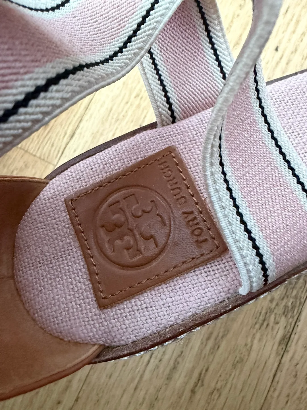 Tory Burch Espadrille Wedge Sandals Pink Striped Size 7 - photo 4