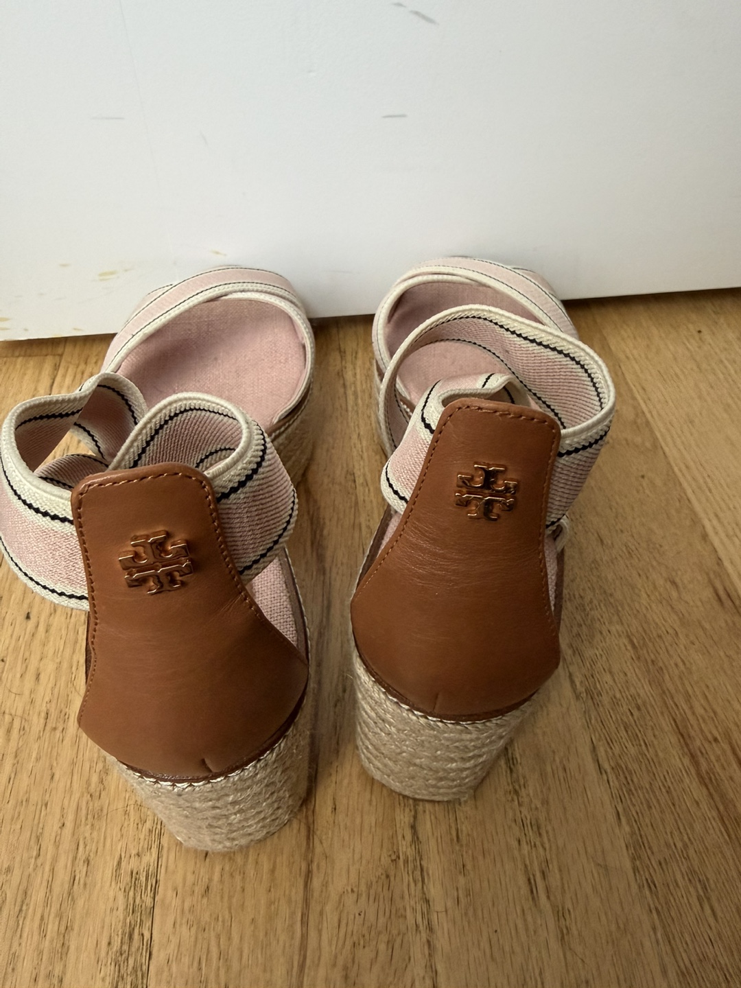 Tory Burch Espadrille Wedge Sandals Pink Striped Size 7 - photo 2