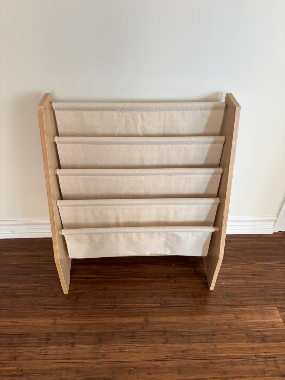Kids Wooden Bookshelf with Canvas Pockets