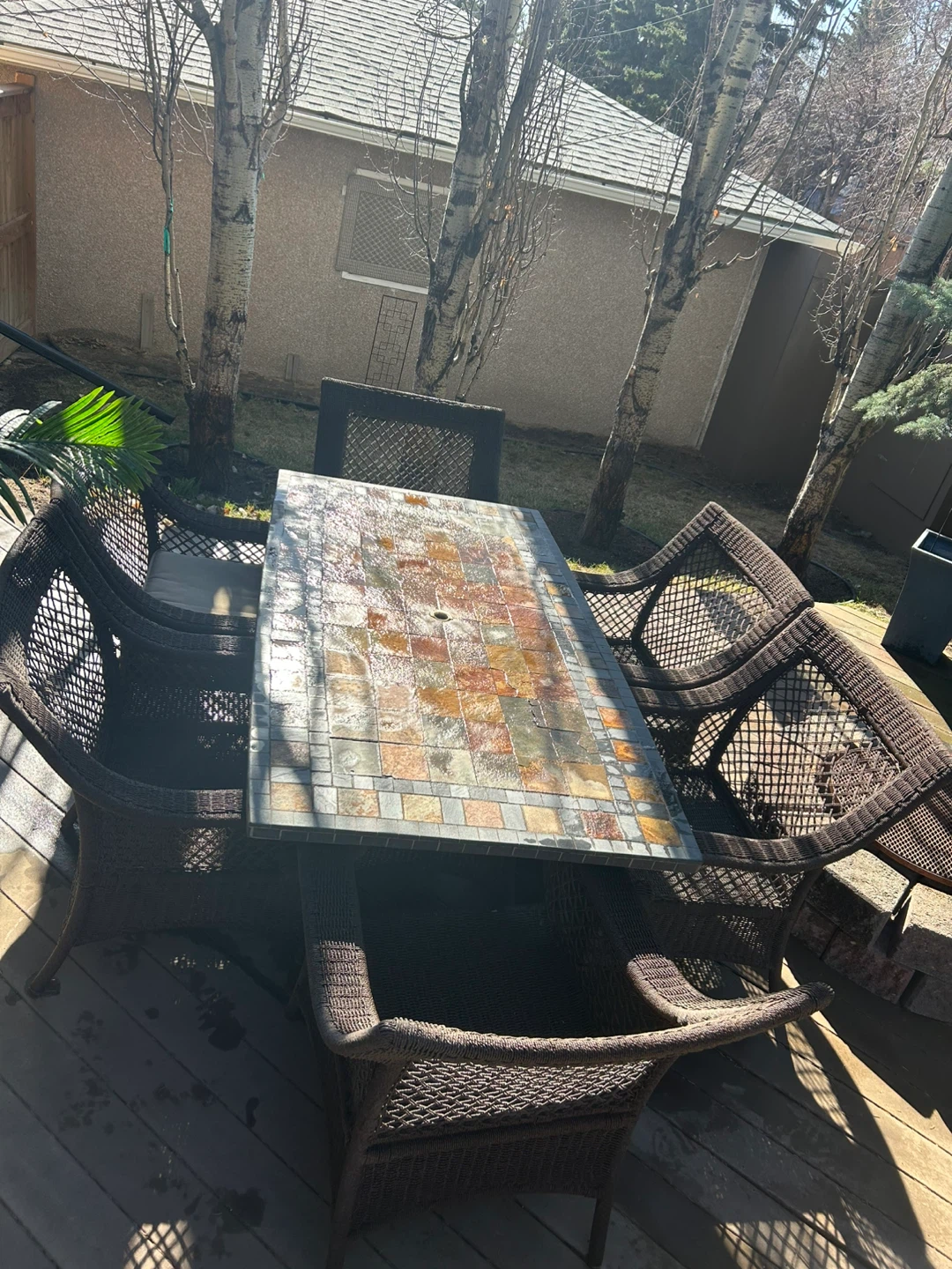 Wicker patio dining set with mosaic table - photo 3