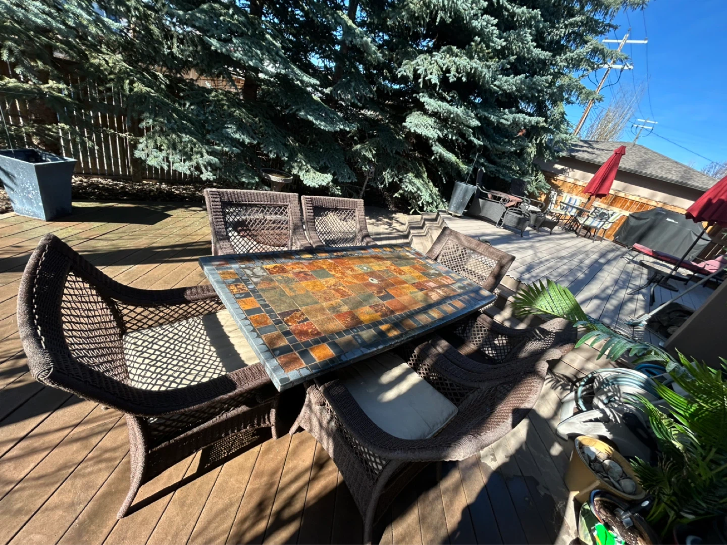 Wicker patio dining set with mosaic table - photo 2