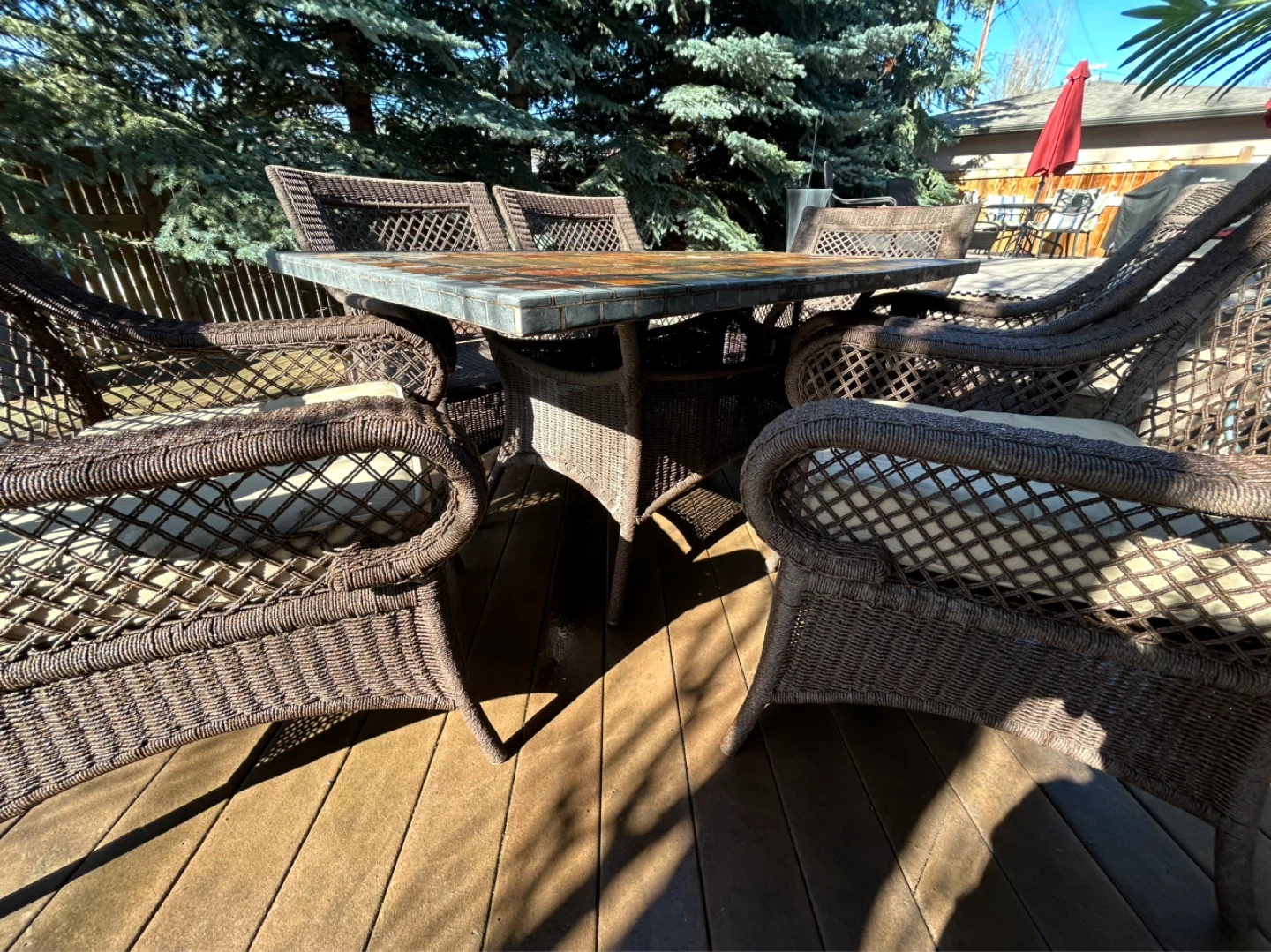 Wicker patio dining set with mosaic table - photo 4