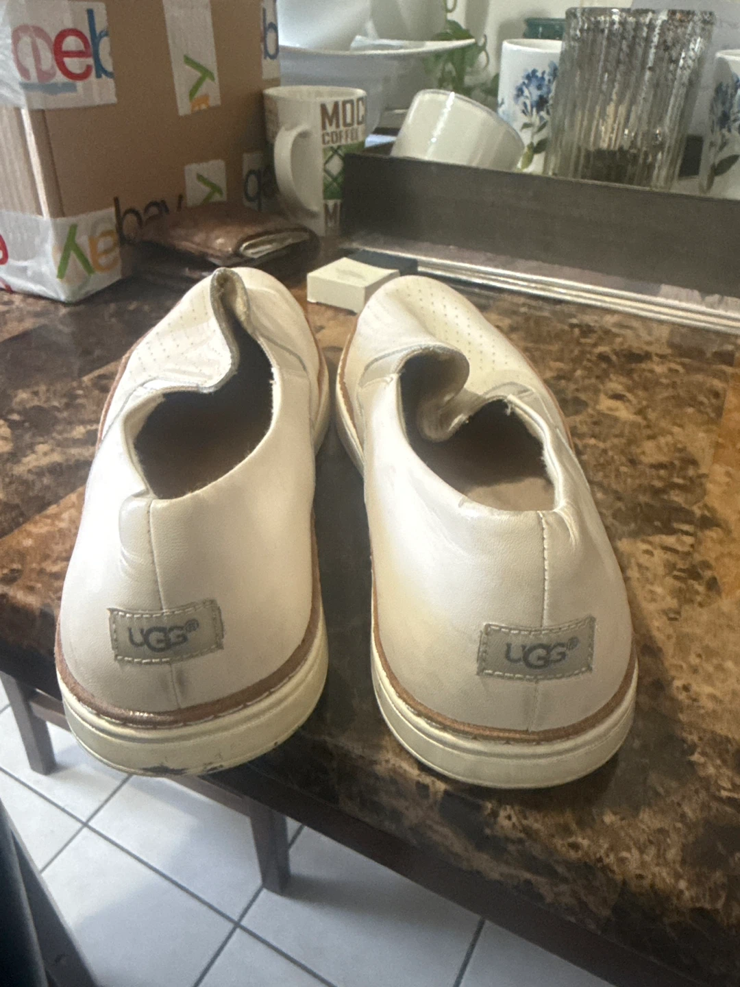 UGG Women's Slip-On Sneakers - White Leather - Size 8.5