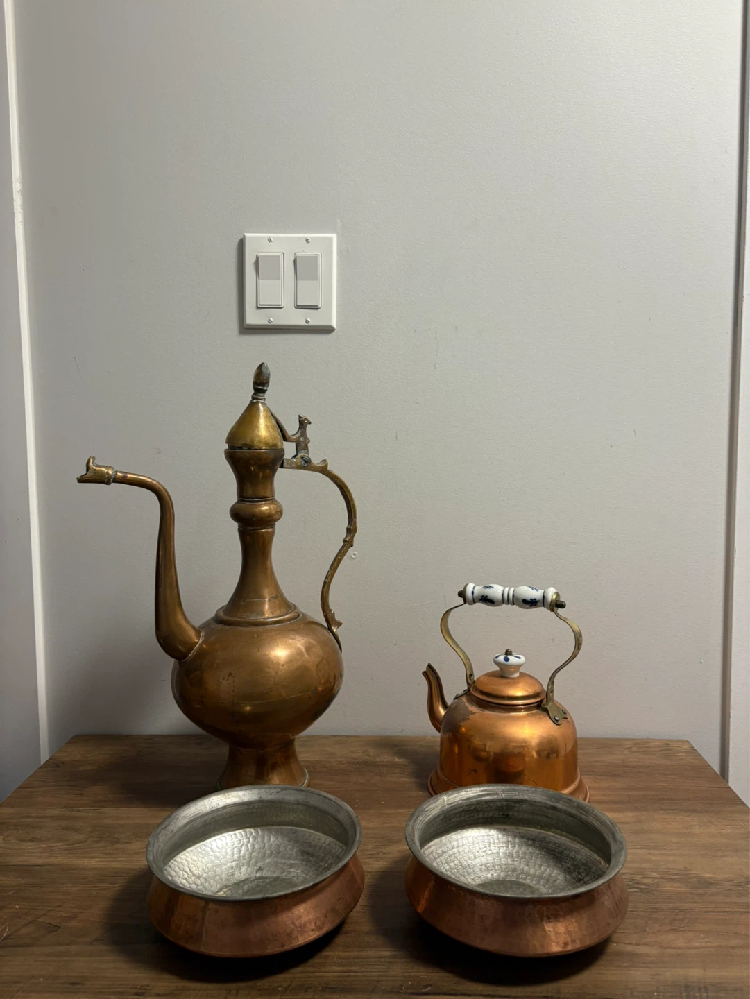 Vintage Copper Decor Set - Pitcher, Kettle, Bowls