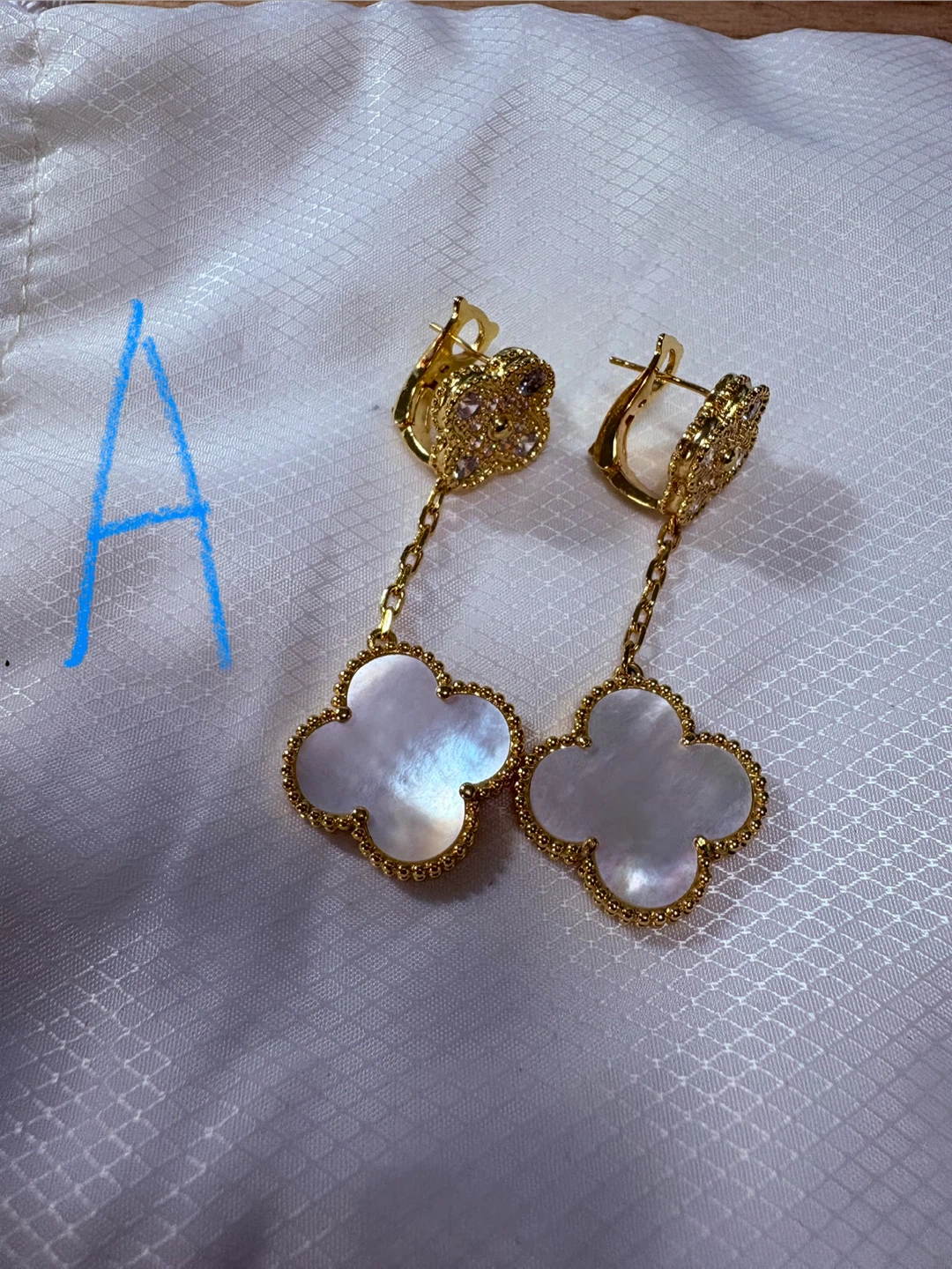 Gold Clover Earrings with Mother of Pearl