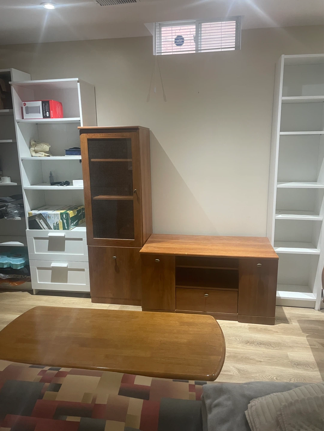 Futon Sofa with Wood Frame, tv unit and coffee tables