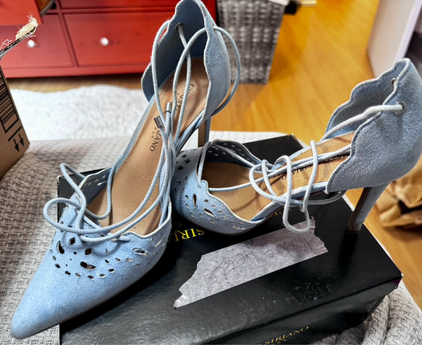 Christian Siriano Light Blue Suede Heels 7.5