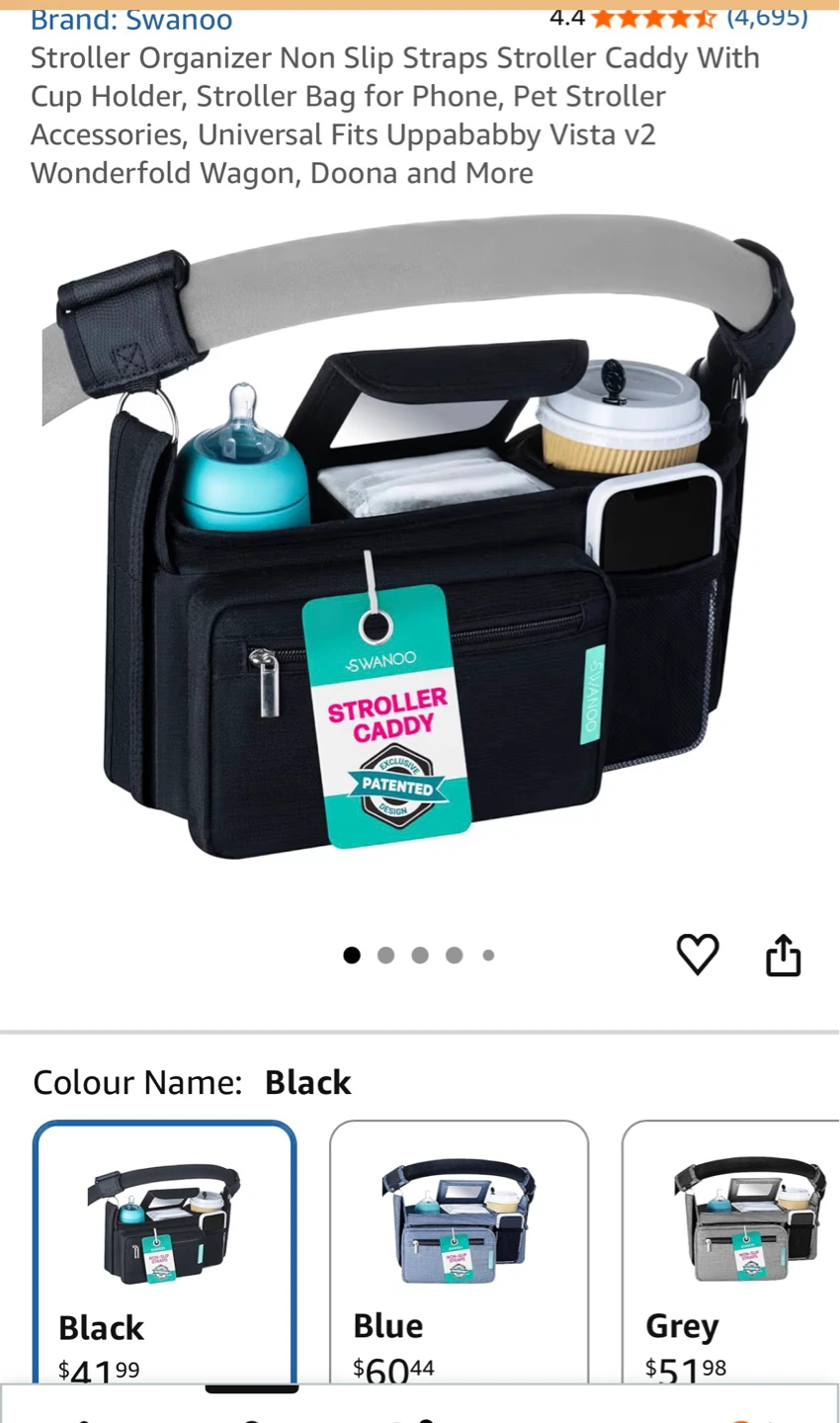 SWANOO Stroller Organizer Caddy - Black - photo 3