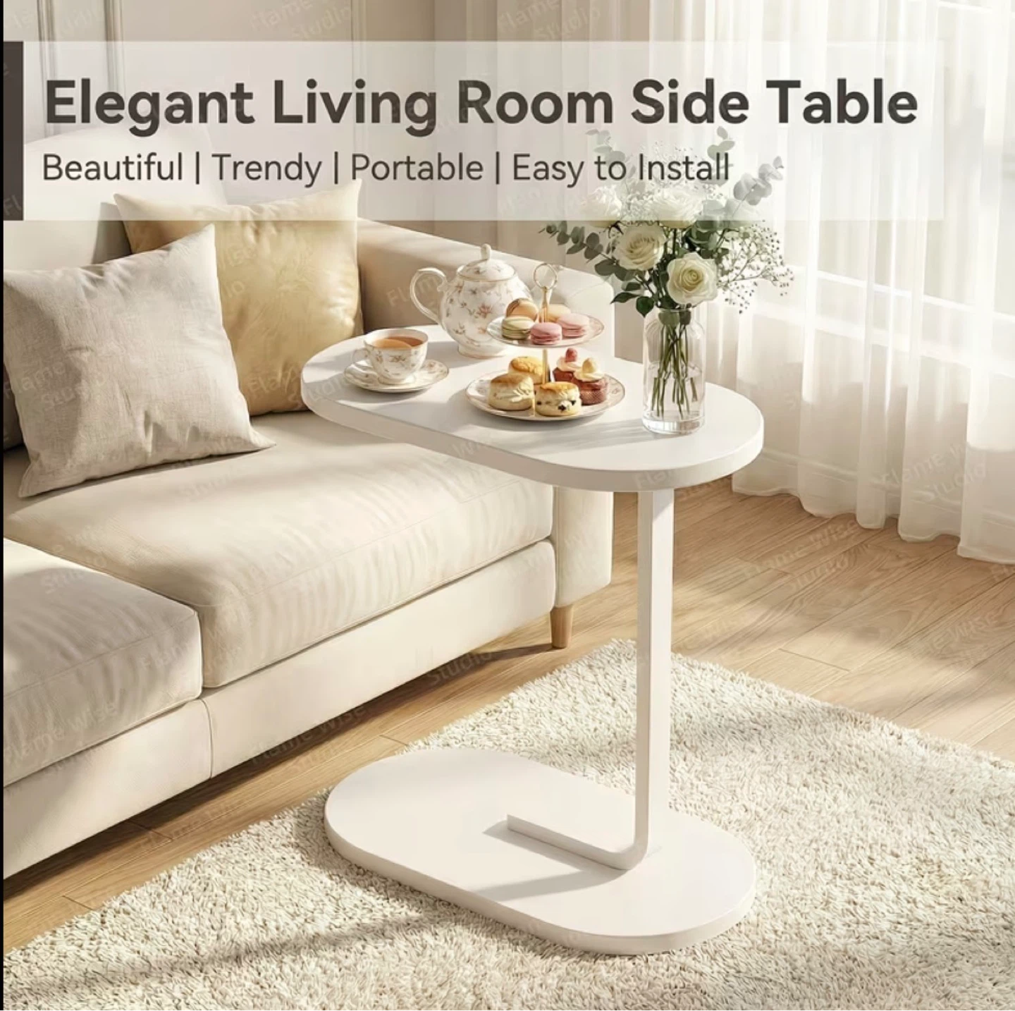 C-Shaped Side Table with Wooden Top (BRAND NEW IN BOX) - photo 2
