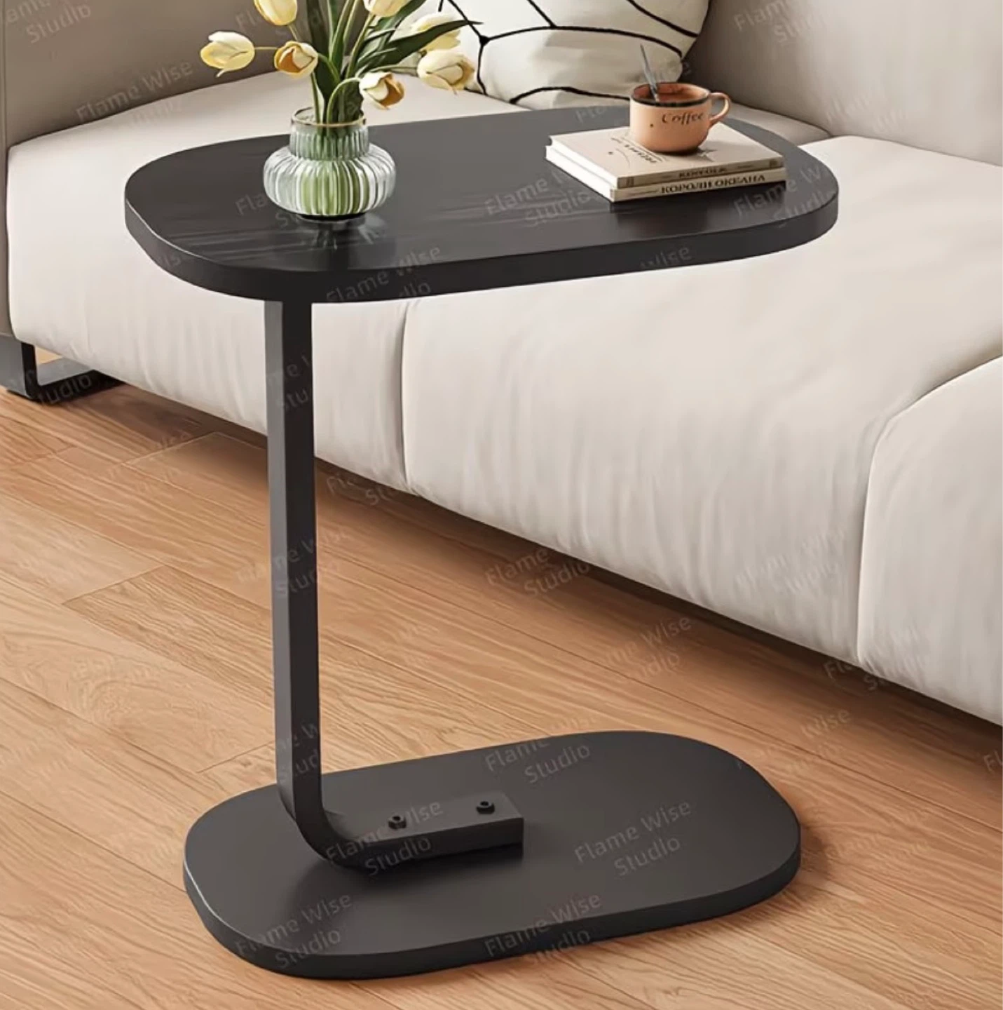 C-Shaped Side Table with Wooden Top (BRAND NEW IN BOX)