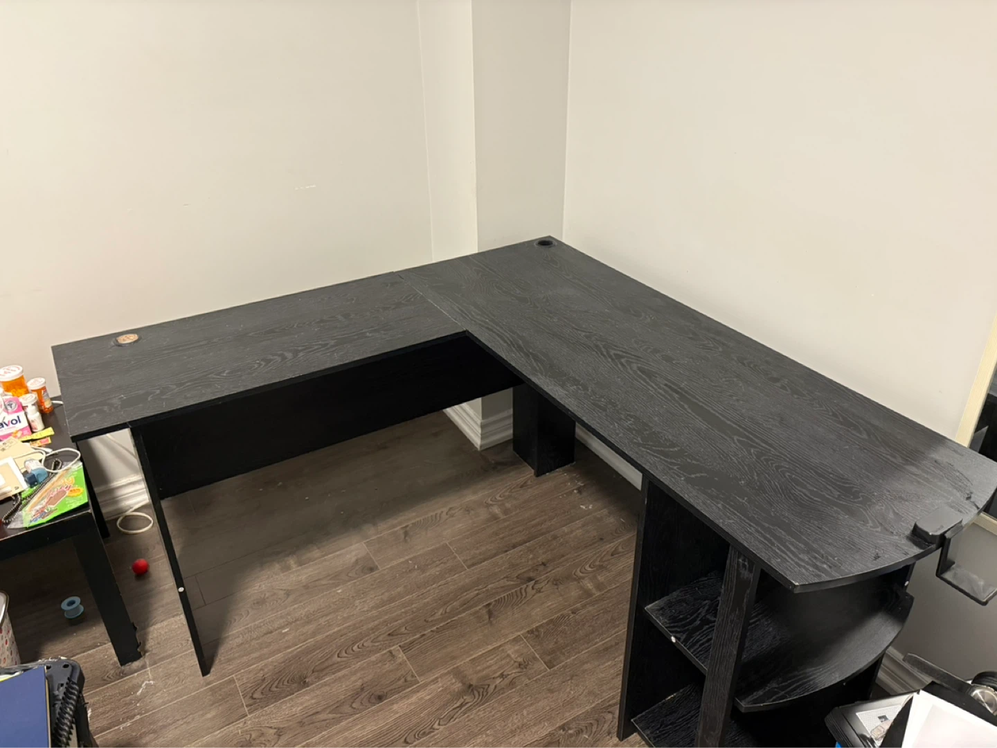 Black L-Shaped Desk with Shelving