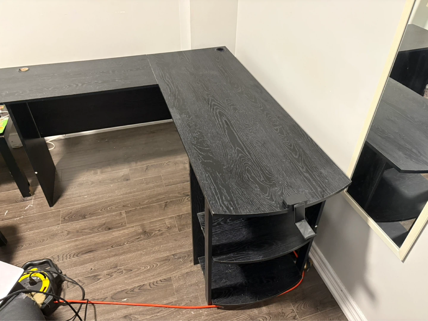 Black L-Shaped Desk with Shelving - photo 2