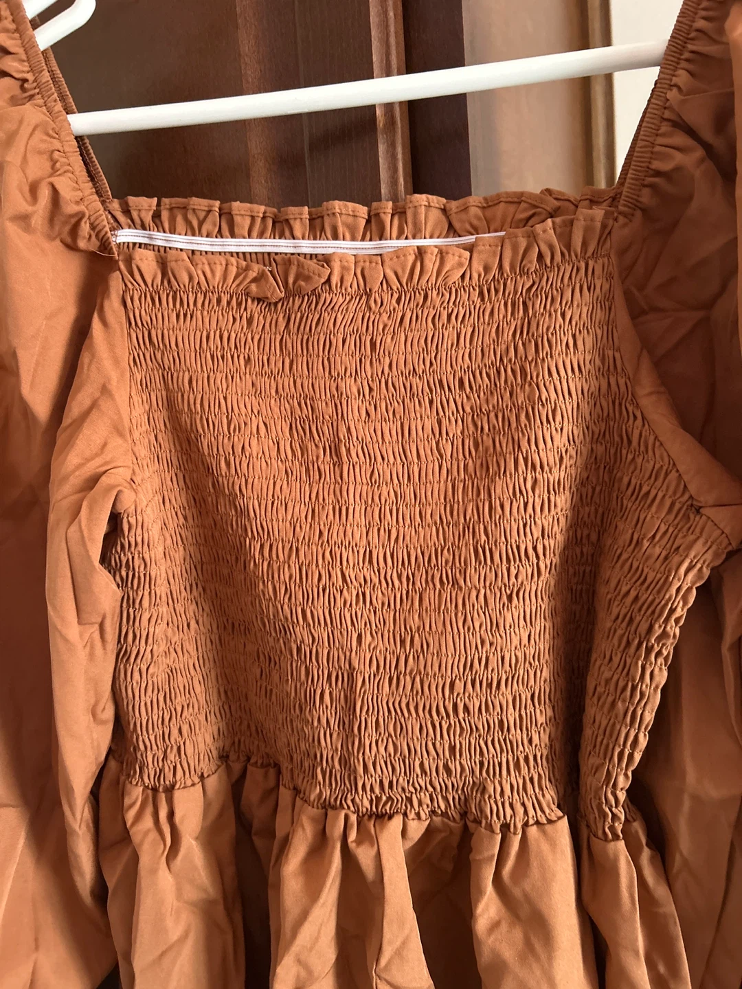 Smocked Square Neck Peplum Blouse - Rust Color - photo 2