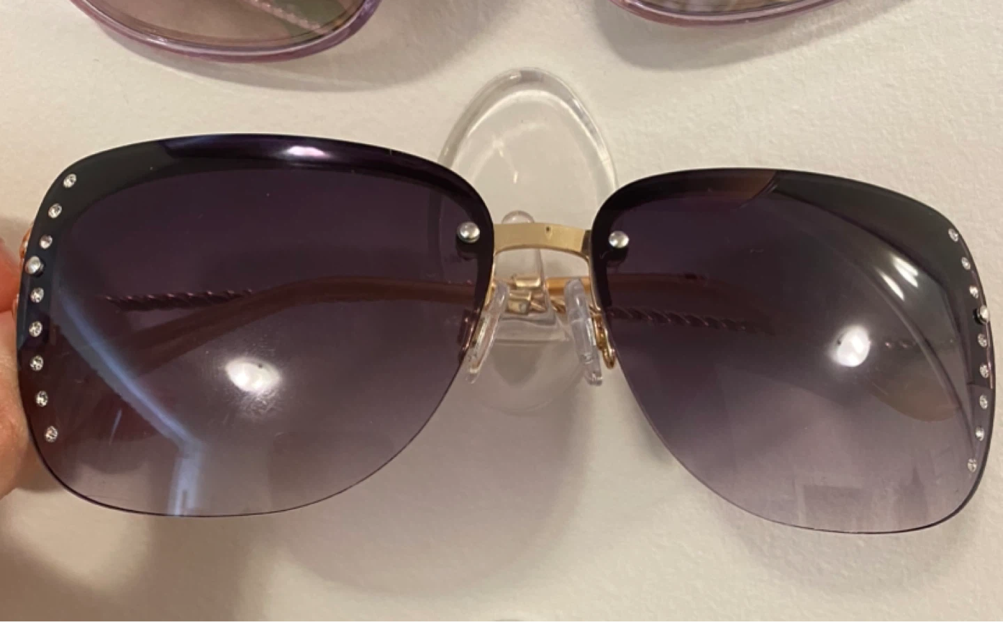 Rimless Sunglasses Gold Tone Accents