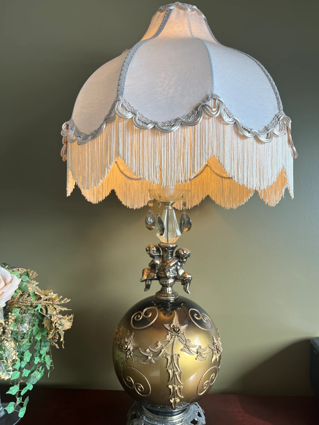 Vintage Ornate Table Lamp with Cherub Detail