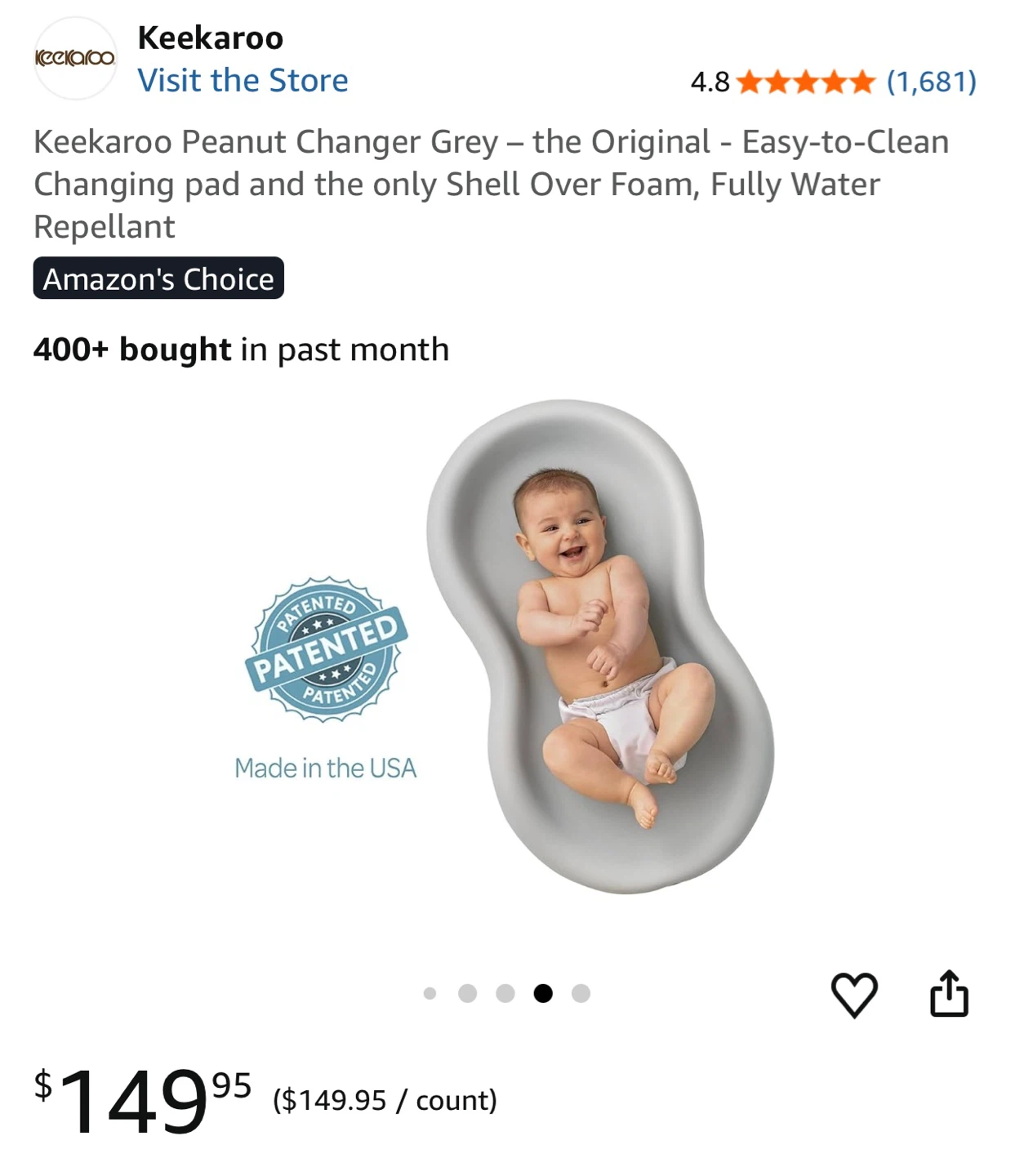 Keekaroo Peanut Changer Grey
