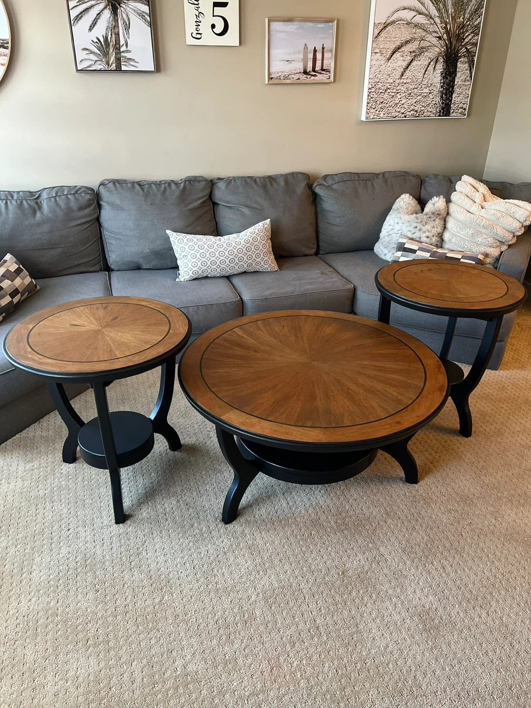 Modern 3-Piece Coffee & End Table Set – Solid Wood Tops
