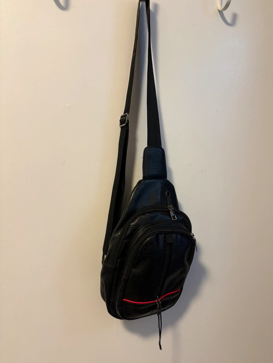 Black Faux Leather Sling Bag with Red Accent - photo 2