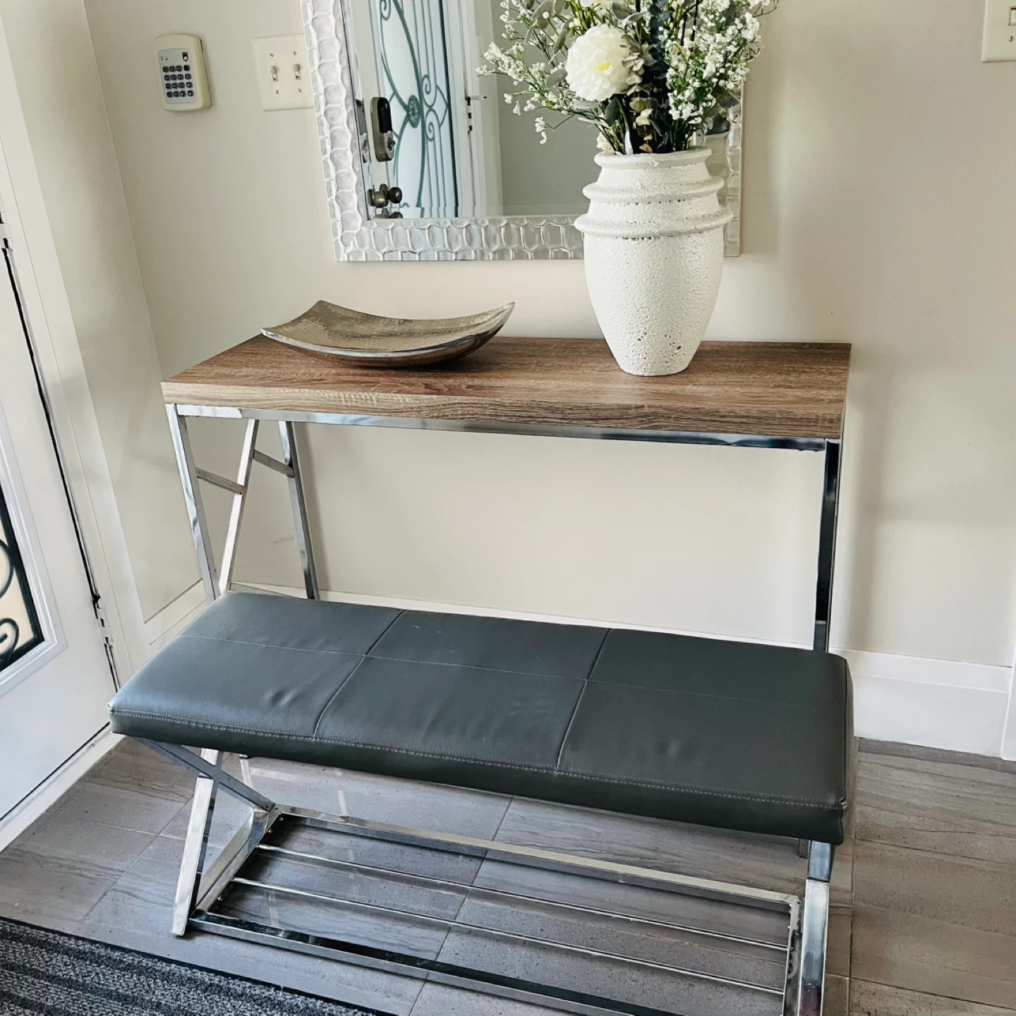 Console Table - Wood Top with Chrome Frame, Mirror and bench - photo 5