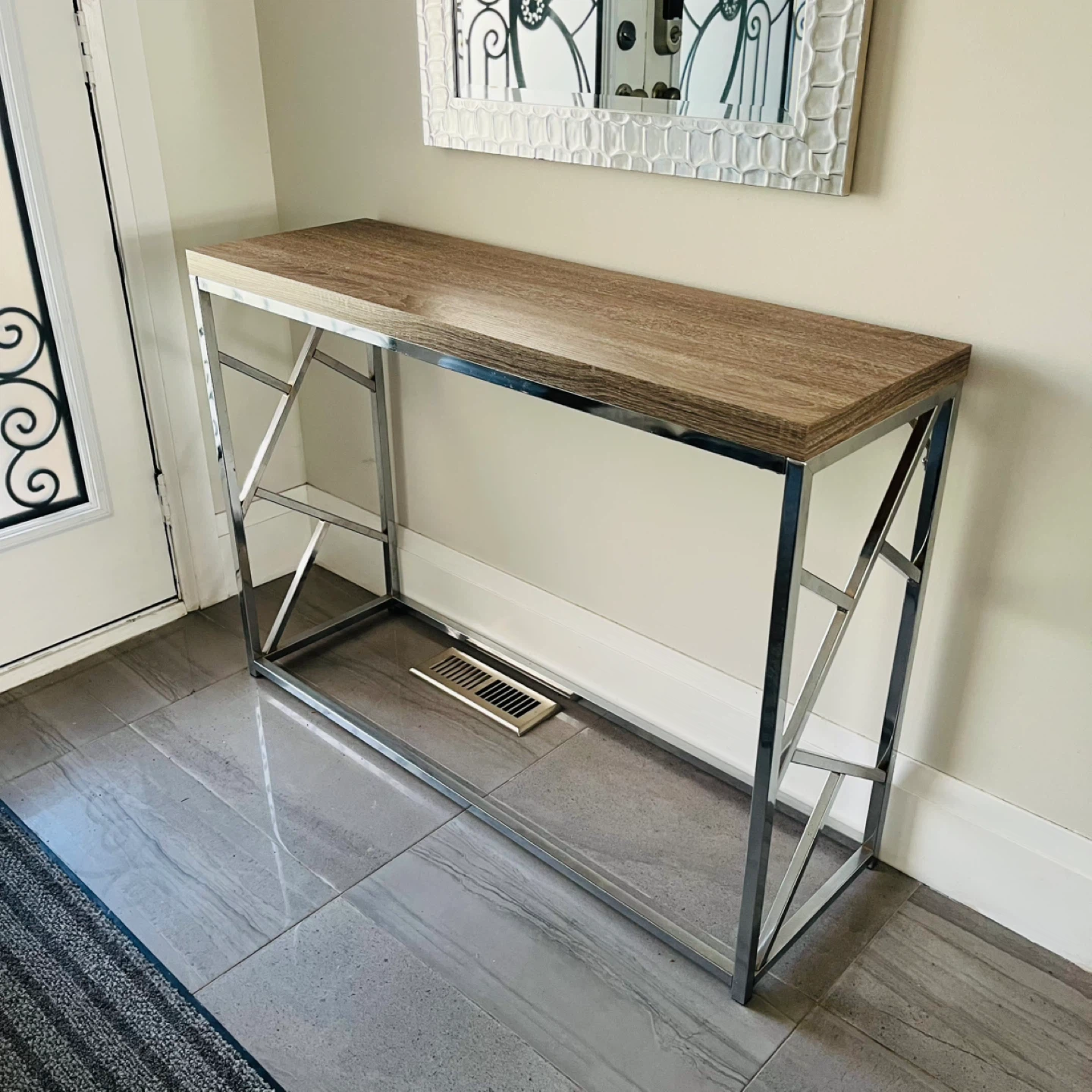 Console Table - Wood Top with Chrome Frame, Mirror and bench - photo 2