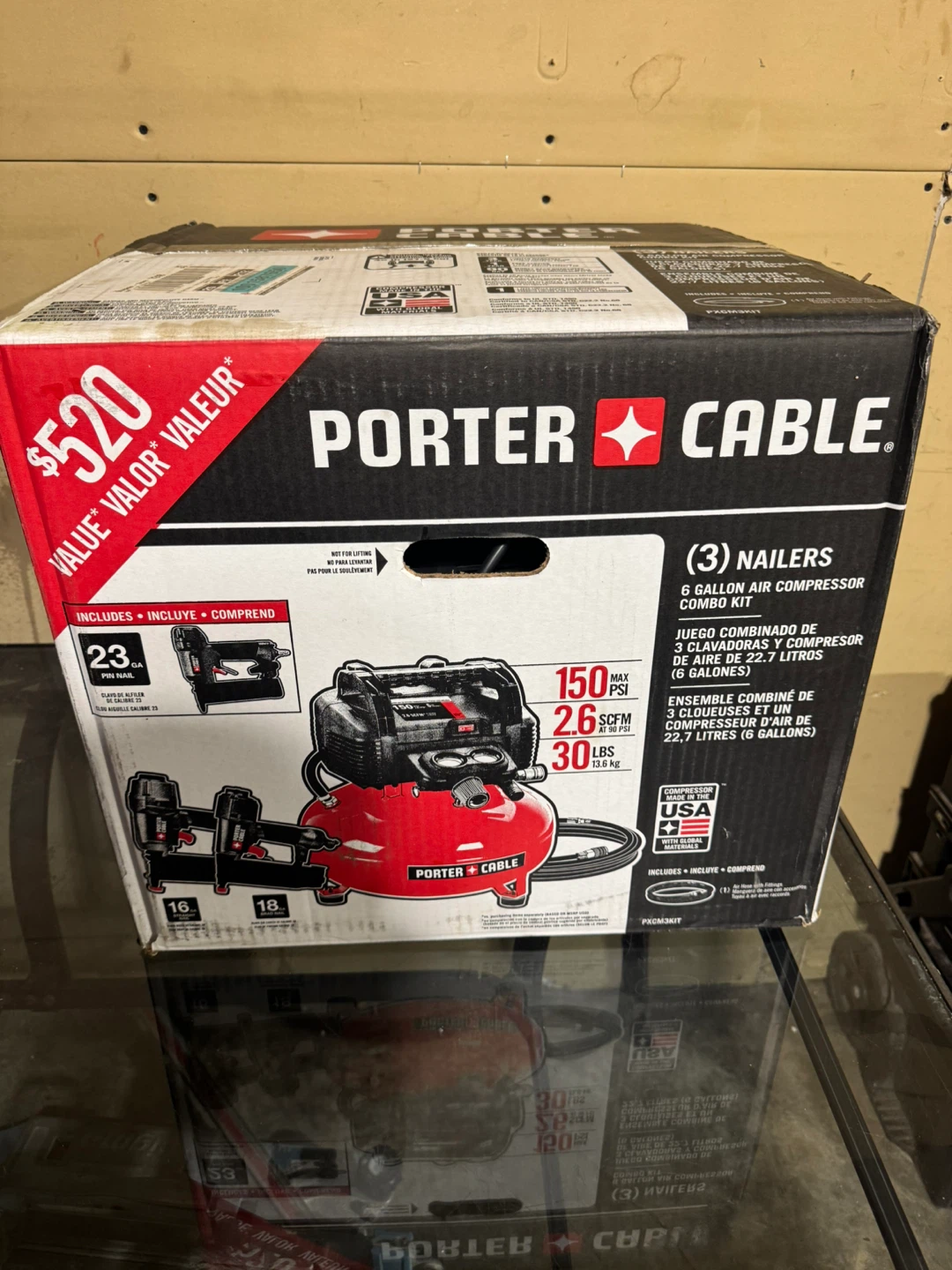 Porter Cable 6 Gallon Air Compressor Combo Kit with (3) Nailers