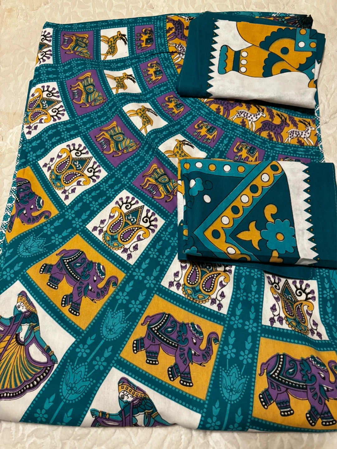 NEW Teal and Yellow Elephant and Mandala Print Bedding Set - photo 2