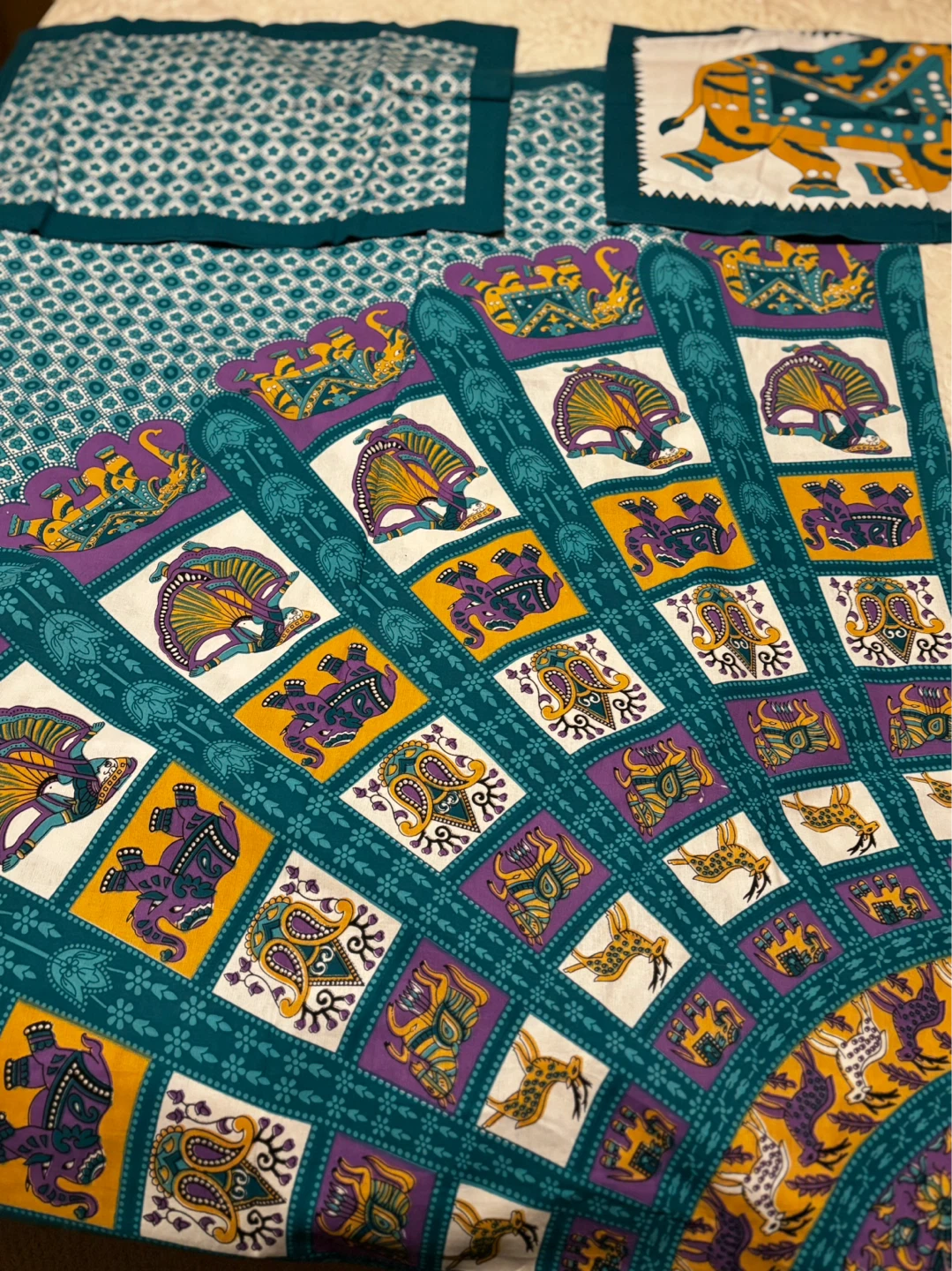 NEW Teal and Yellow Elephant and Mandala Print Bedding Set - photo 3