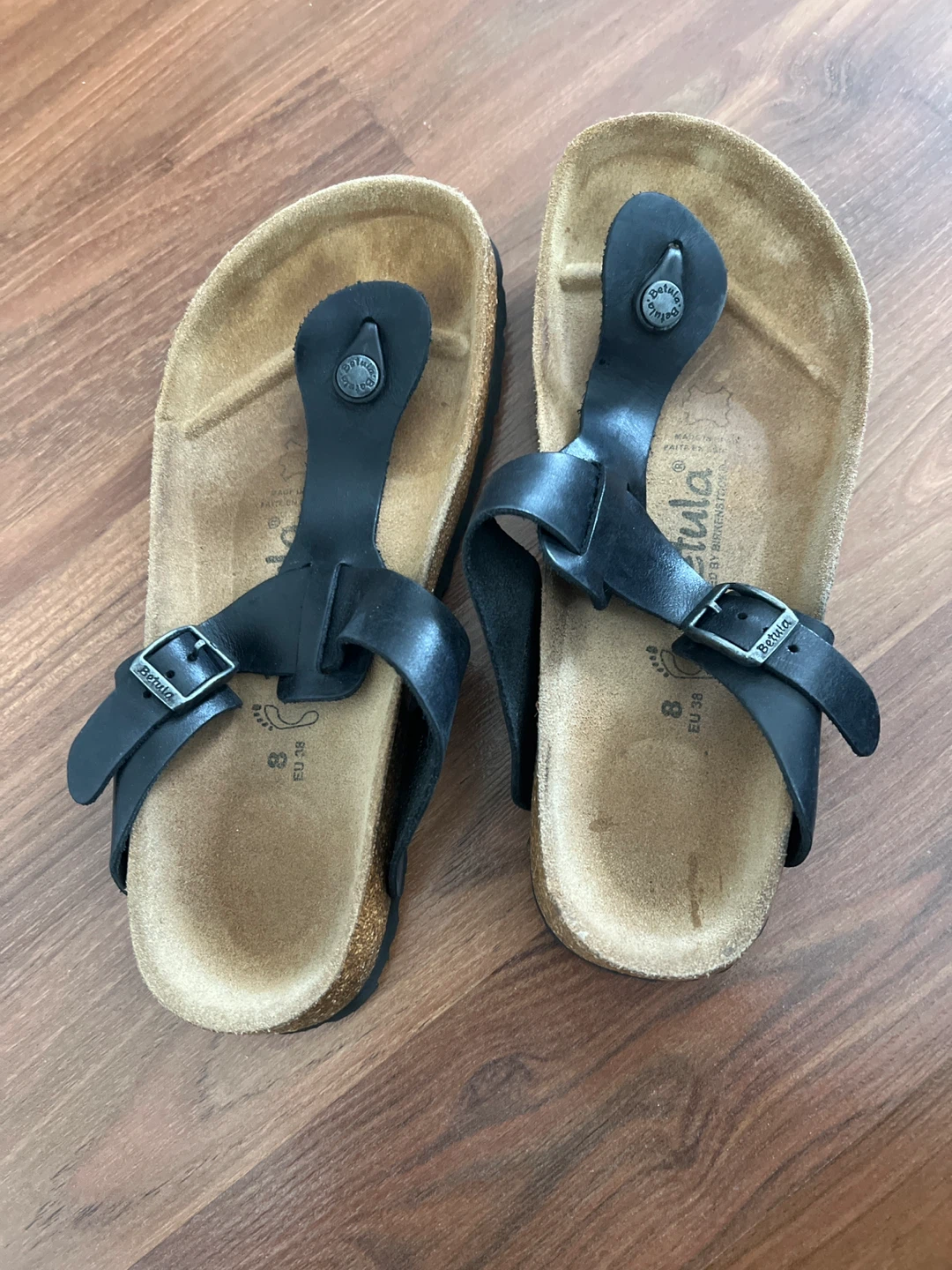Birkenstocks Betula Black Leather Gizeh Sandals sz38 - photo 3