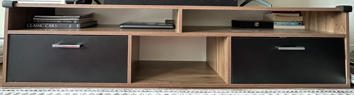 Brown TV Stand with Black Drawers