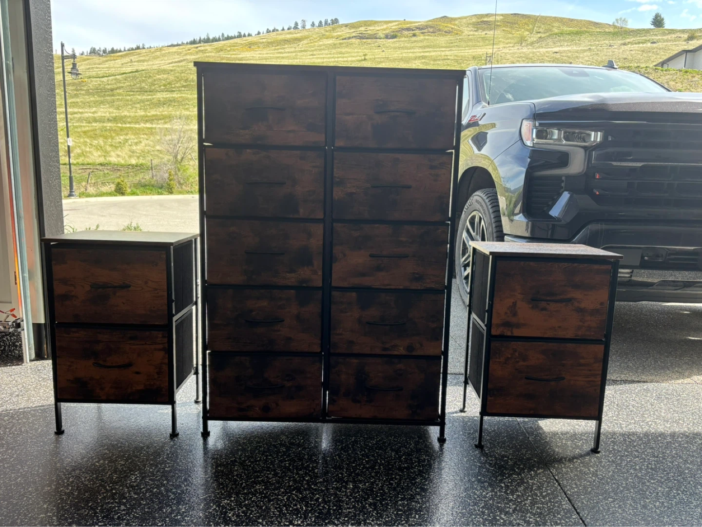 Wooden ( look) Dresser with Drawers.  Sides are cloth