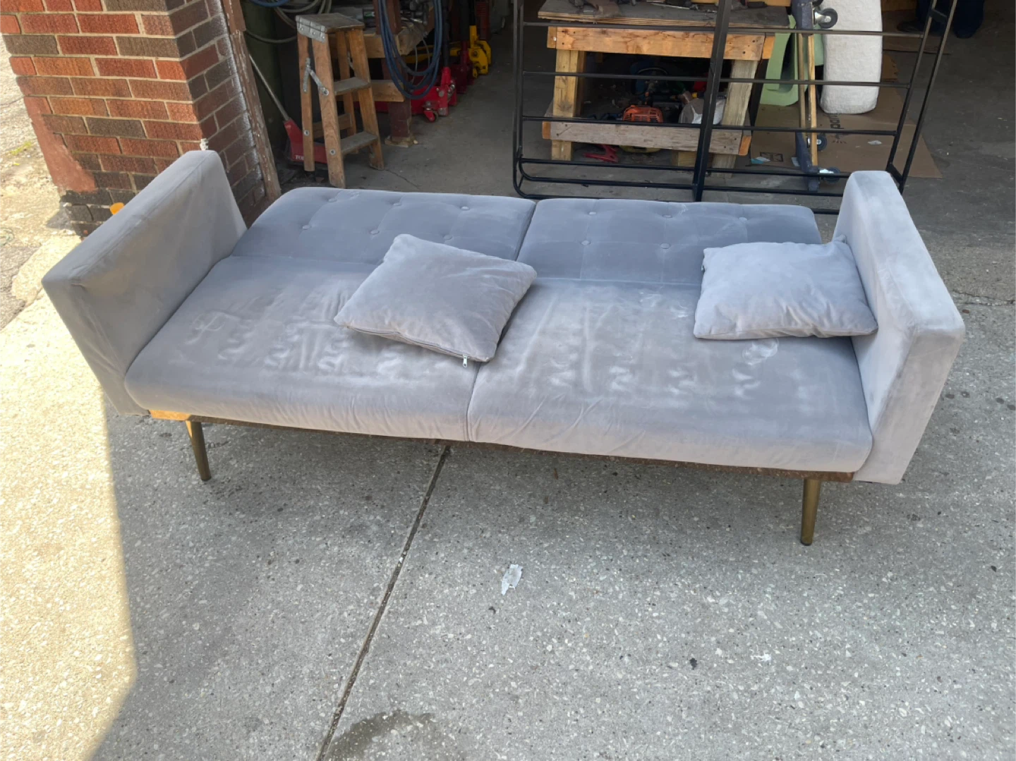 Gray Velvet Futon Sofa with 2 Pillows - photo 3