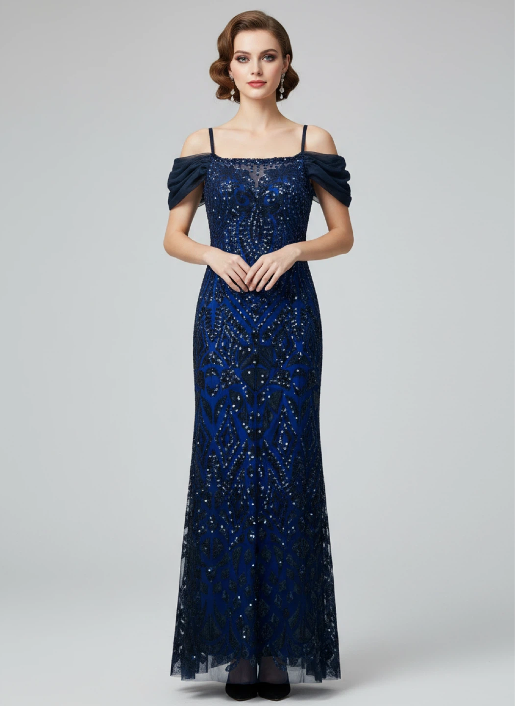 Sequin Off-the-Shoulder Evening Gown