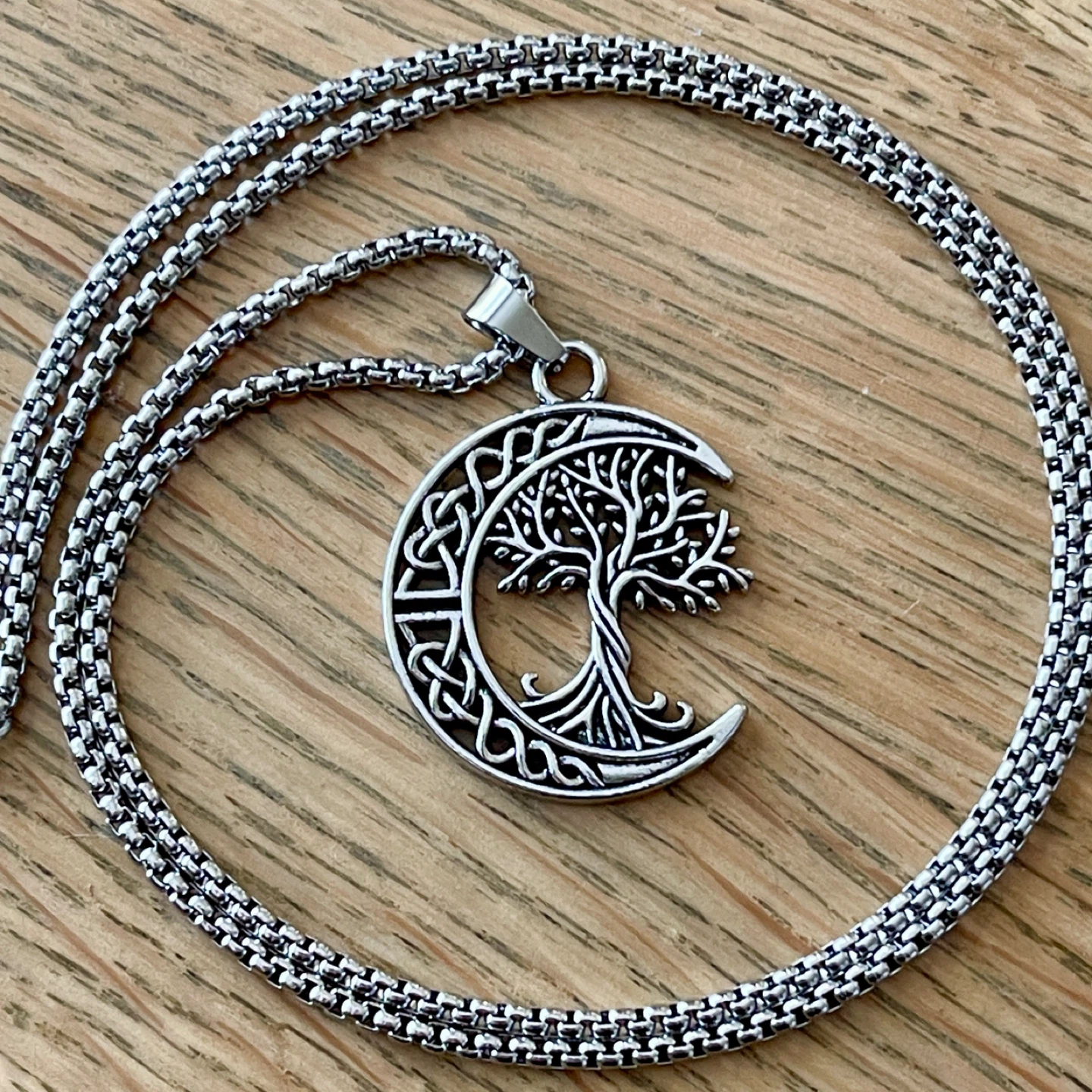 Tree of life & crescent moon stainless steel necklace - photo 3