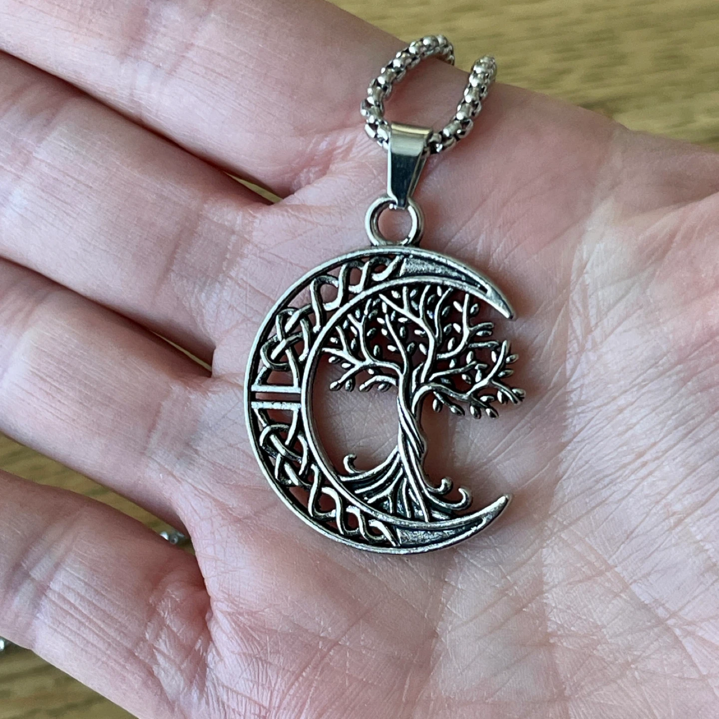 Tree of life & crescent moon stainless steel necklace - photo 4