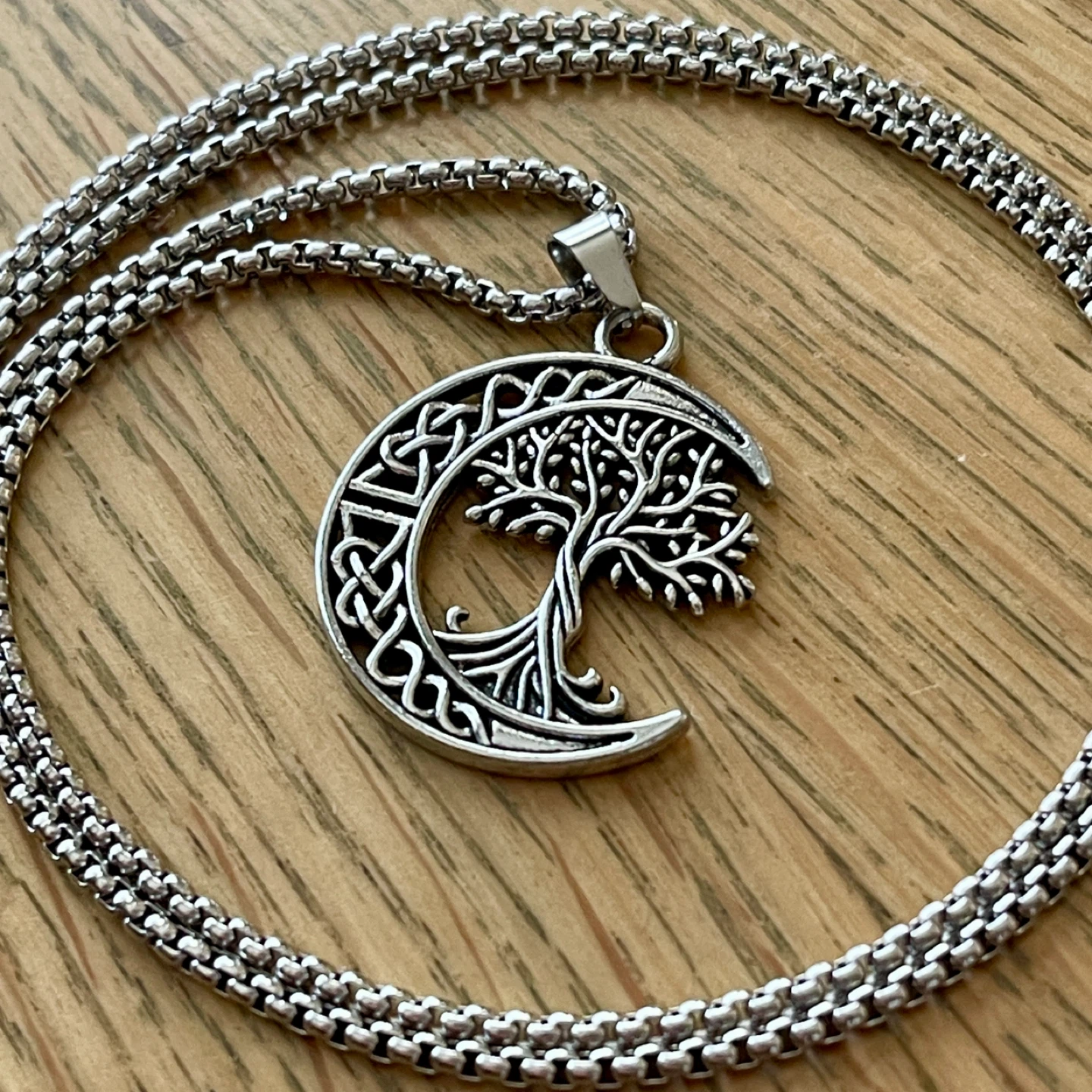 Tree of life & crescent moon stainless steel necklace - photo 2