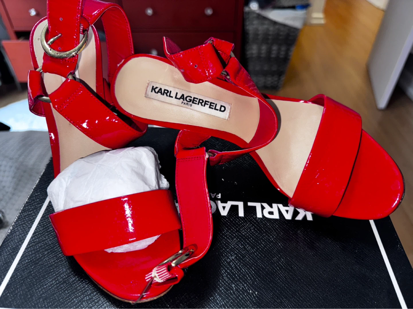 Karl Lagerfeld Red Patent Leather Heeled Sandals
