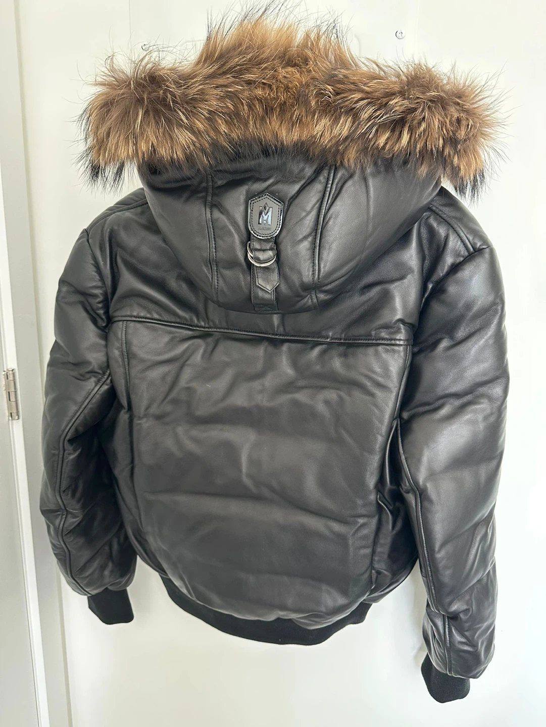 MACKAGE Black Leather Bomber Jacket with Fur Hood - photo 4