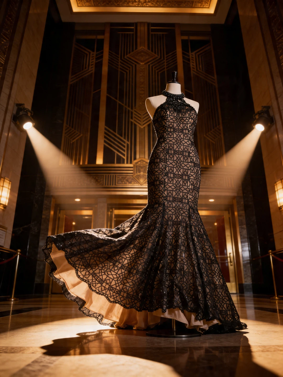 Black Lace Fishtail Gown
