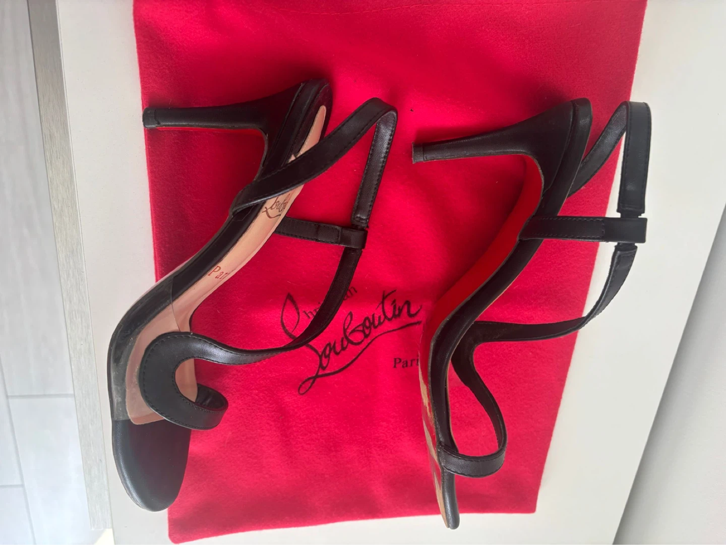 Christian Louboutin Black Leather Strappy Heels - Size 38 - photo 2