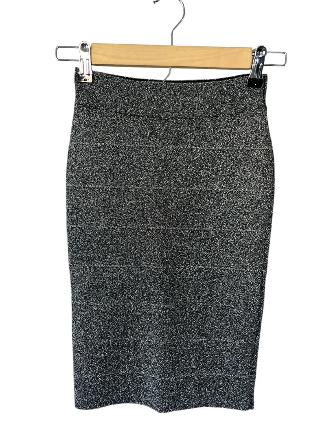 BCBG silver Bodycon bandage midi skirt size small 21” length - photo 2