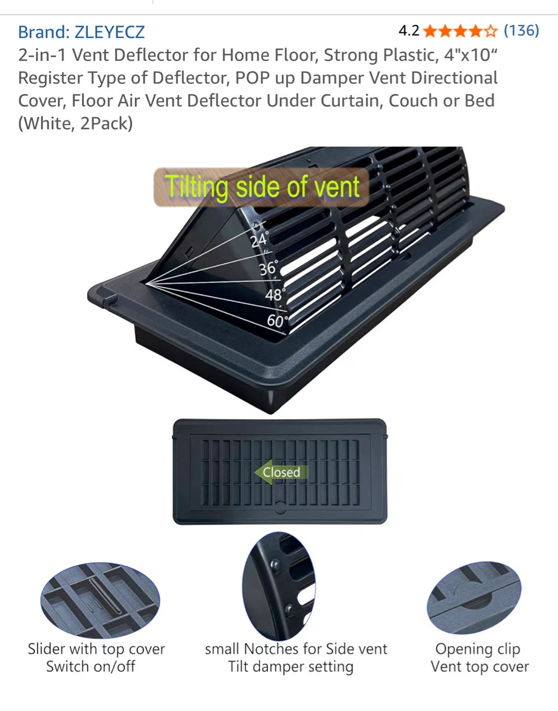New black adjustable air vent register