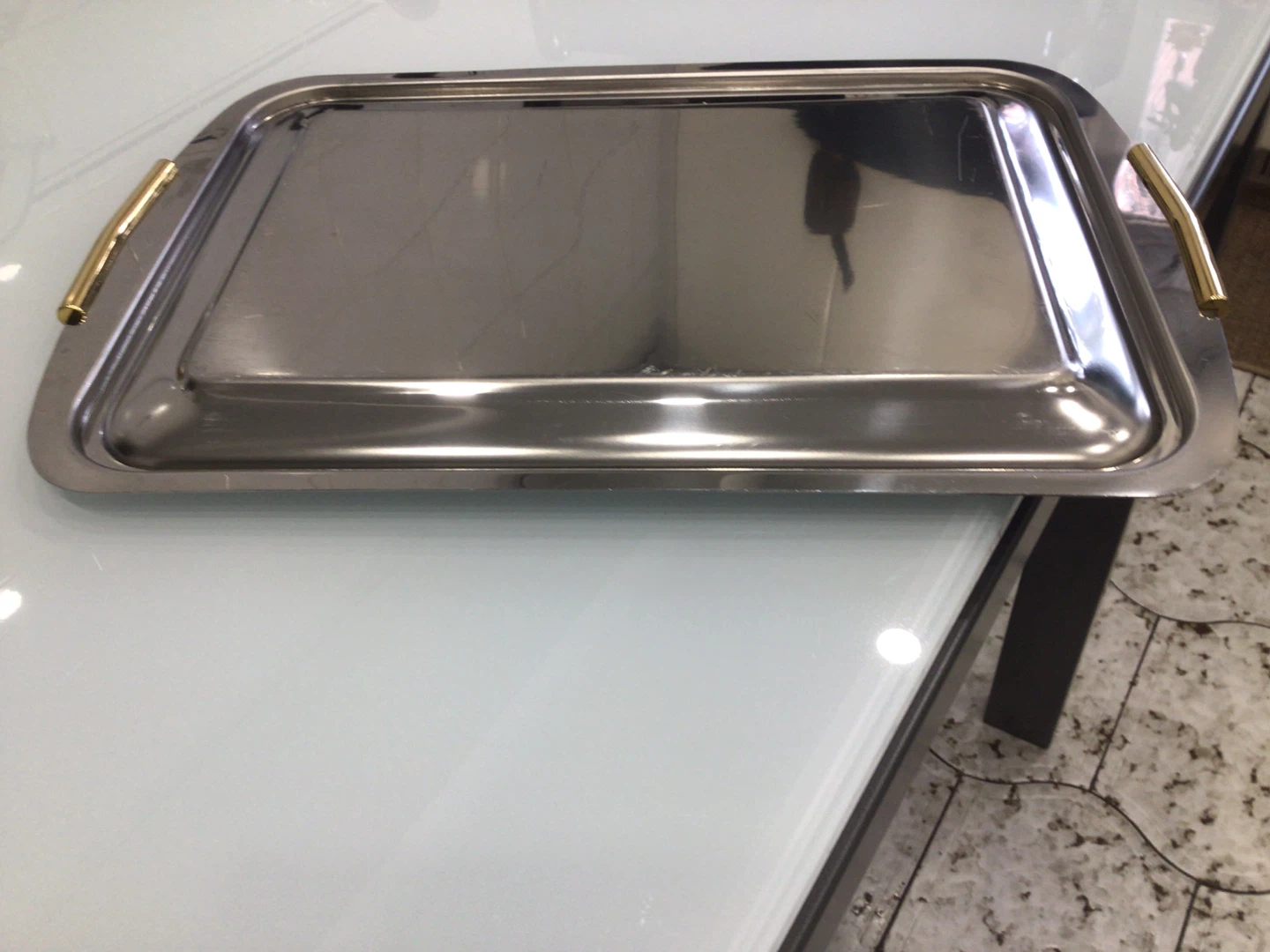Metal Serving Tray with Gold Handles - photo 2