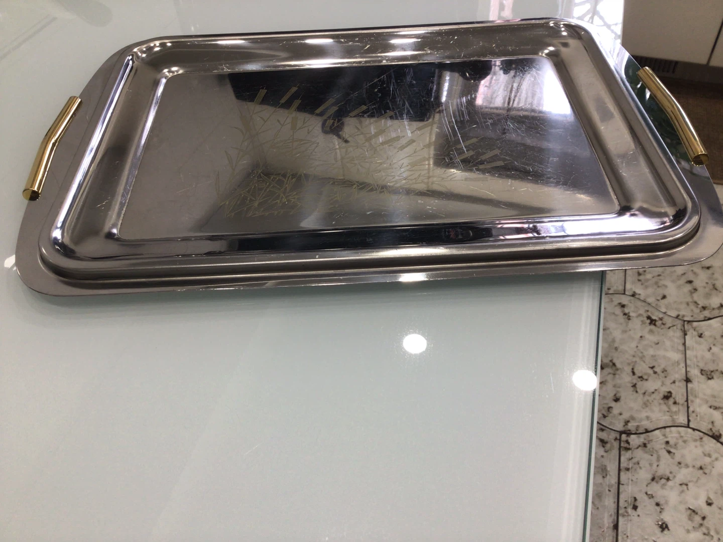 Metal Serving Tray with Gold Handles - photo 3