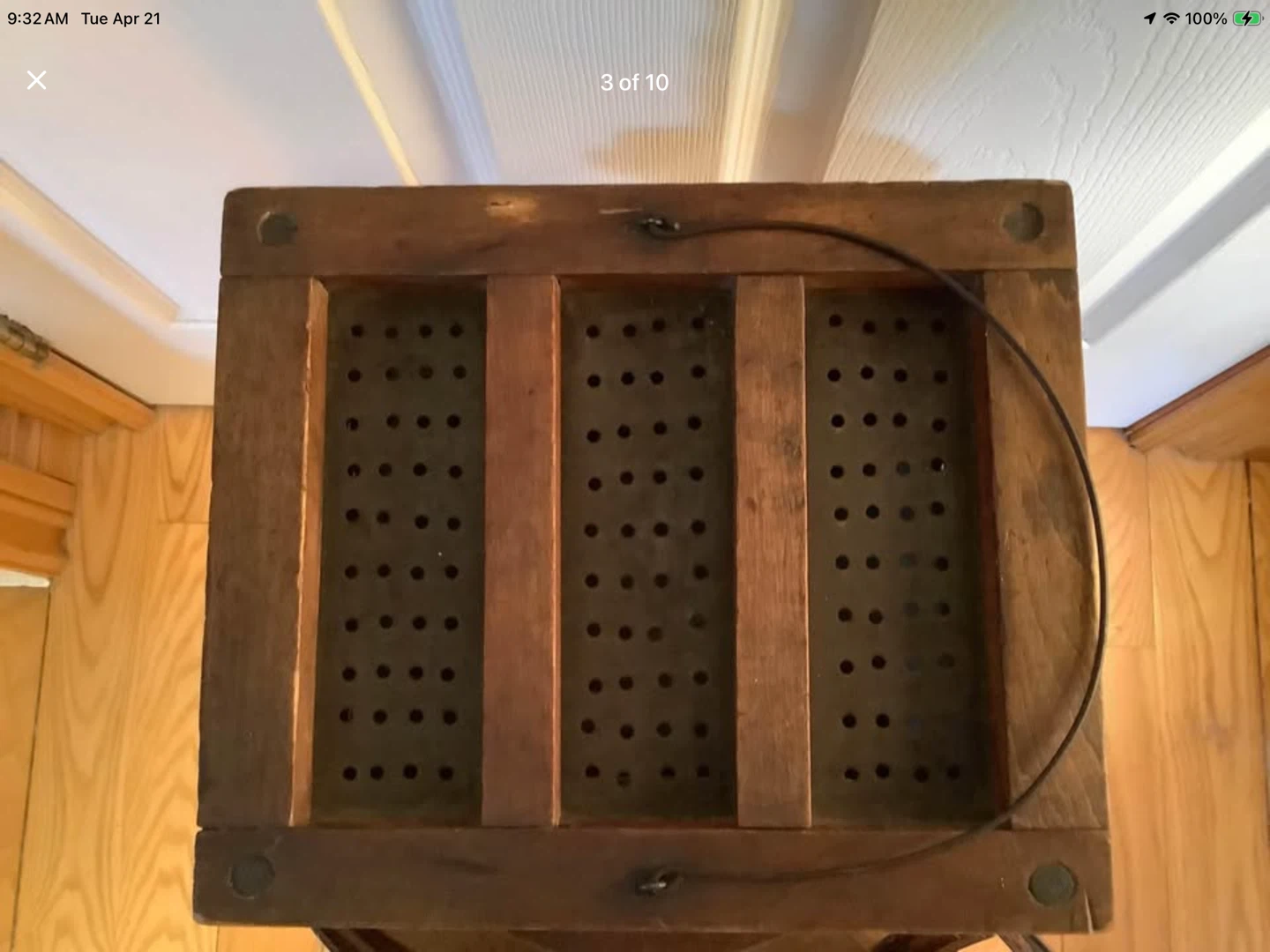 19th Century Primitive Pierced Tin & Wood Foot Warmer 🐞 - photo 3