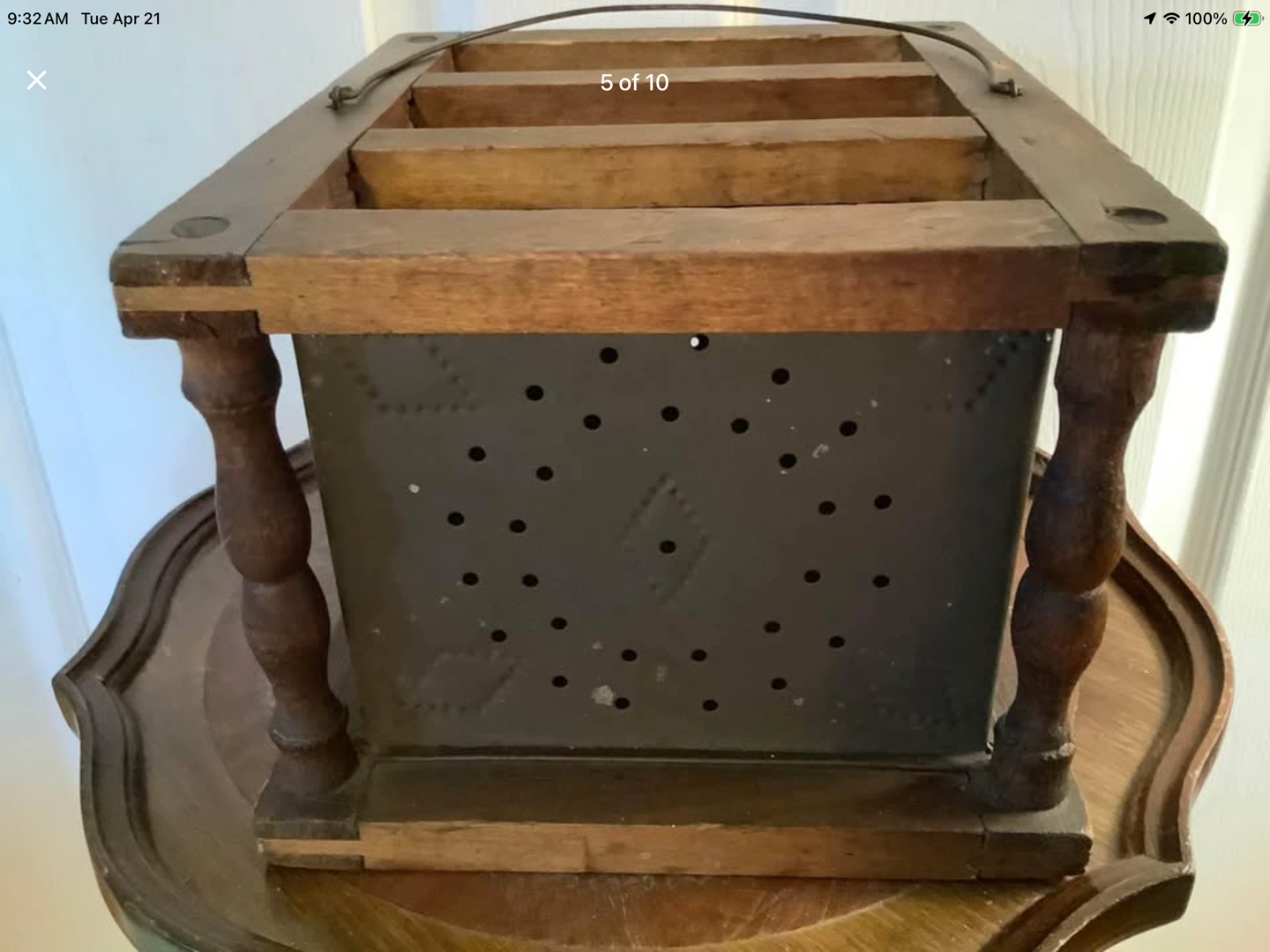 19th Century Primitive Pierced Tin & Wood Foot Warmer 🐞 - photo 5